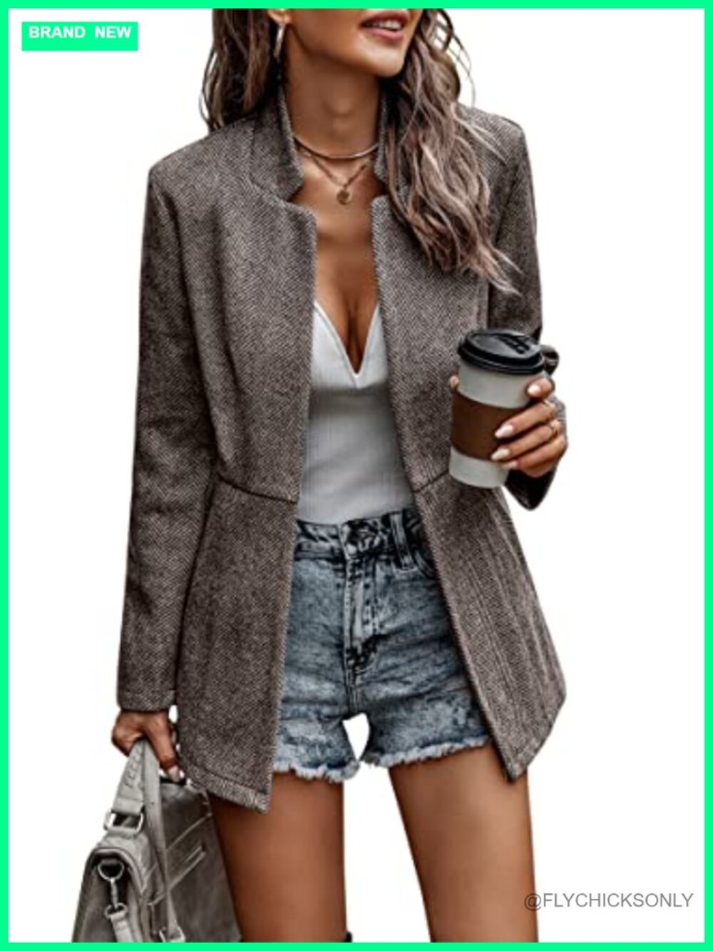 Women's Open Front Blazer Coat Notch Collar Long Sleeve Trench Business Office